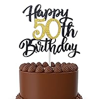 Happy 50th Birthday Cake Topper Black Gold Glitter Cheers to 50 Years Cake Topper 50 Cake Topper 50 Fabulous Cake Topper for Happy 50th Birthday Decorations Anniversary 50th Birthday Decoration
