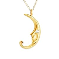 Gold Plated Silver Necklace Cubic Zirconia Stone Crescent Moon Face CZ Stone Eye Charm Pendant Necklace.This Unisex Gold Plated Necklace is The Perfect Jewelry Gift