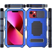 Case for iPhone 13 Mini with Kickstand and Sliding Camera Protection, Military Grade Shockproof Heavy Duty Cover, Built-in Screen Protector Full Body Protective Case (Color : Blue)