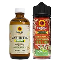 Tropic Isle Living Jamaican Black Castor Oil Light Blend 4oz and Smooth Natural Oils Tantalizing Tea Tree 4oz Bundle | Hair Growth Oils | Daily Hair Maintenance | Moisturizes Skin | After-Bath Oils