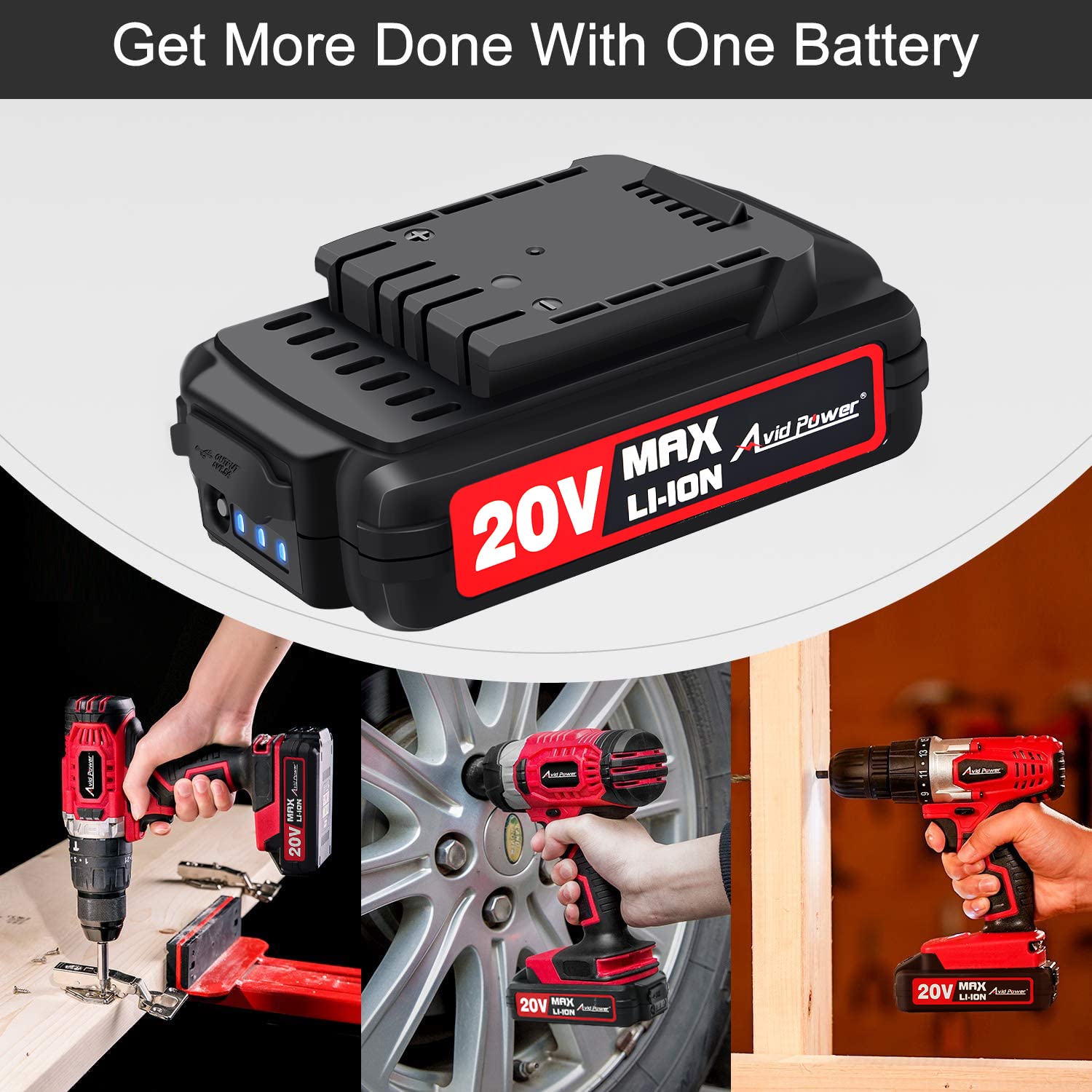 AVID POWER 20V MAX Lithium lon Cordless Drill Set Bundle with 20V MAX Lithium Ion Rechargeable Battery