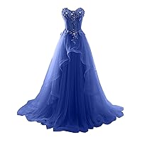 2017 Vogue Evening Prom Dress Strapless A-line Ruffles Applique-8-Royal Blue