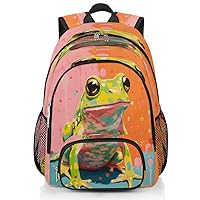 Watercolor Frog Small Backpack for Women, Fantastic Frog Travel Backpack Carry On Backpack Waterproof Backpack Cute Book Bags With Chest Strap for Women Men