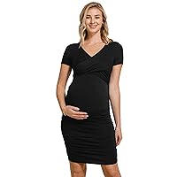 LaClef Women's Wrap Short Sleeve Bodycon Maternity Dress