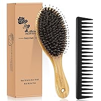 Hair Brush Comb Set Boar Bristle Hairbrush for Curly Thick Long Fine Dry Wet Hair,Best Travel Bamboo Paddle Detangler Detangling Hair Brushes for Women Men Kids Adding Shine Smoothing Hair