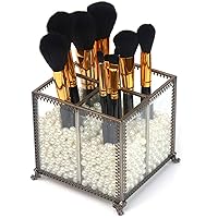 PuTwo Makeup Organizer Vintage 4 Sections Makeup Brushes Holder Make Up Storage with Free White Pearls