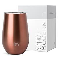 Simple Modern Wine Tumbler with Lid | Cute Stemless Glass Cup with Press-In Lid | Insulated Stainless Steel Coffee Mug | Gifts for Women Men Him Her | Spirit Collection | 12oz | Metallic Copper