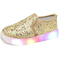 Girl's Light Up Sequins Slip On Loafers Flashing LED Casual Shoes Flat Sneakers (Toddler/Little Kid)