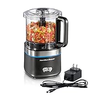 Hamilton Beach Powerful Cordless Mini Food Processor and Vegetable Chopper, 4 Cup Capacity, Fast Recharging, Includes Power Adapter, Chop, Puree, Emulsify, Grind, Dishwasher Safe Bowl, Black (72880)