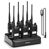 6 Pack Radioddity GM-30 GMRS Radio, Handheld 5W Long Range Two Way Radio for Adults+ 1 6-Way Charger Station + 3 Programming Cable