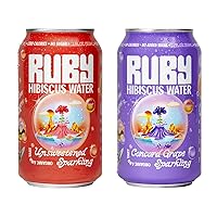 Ruby Hibiscus Organic Sparkling Water Unsweetened & Concord Grape Bundle - Sweetened w/Organic Fruit | High in Antioxidants, Non-GMO, Vegan, Kosher
