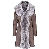 Ladies Taupe Women's Real Toscana Sheepskin Leather Suede Jacket Trench Coat