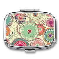 Pill Box Square Pill Case for Purse & Pocket Portable Mini Round Flower Pill Organizer with 2 Compartment Cute Pill Container Holder Travel Pillbox to Hold Vitamins Medication Fish Oil