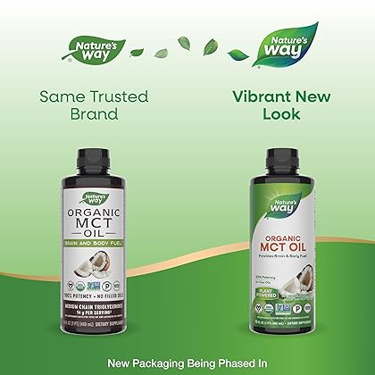 Nature's Way Organic MCT Oil, Brain and Body Fuel from Coconuts*; Keto and Paleo Certified, Organic, Gluten Free, Non-GMO Project Verified, 16 Fl Oz (Packaging May Vary)