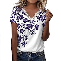 Womens Oversized Tshirts, Women's Fashion Casual Loose Independence Day Print Short Sleeve V Neck T-Shirt Top