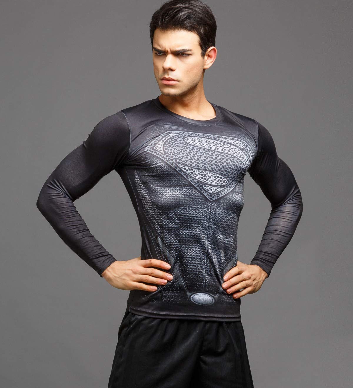 Red Plume Men's Compression Sports Shirt Cool Super Person Running Long Sleeve Tee