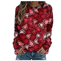 Valentine Day Shirt for Women Casual Hearts Graphic Tees Long Sleeve Sport Tunic Tops Cute Casual Pullover
