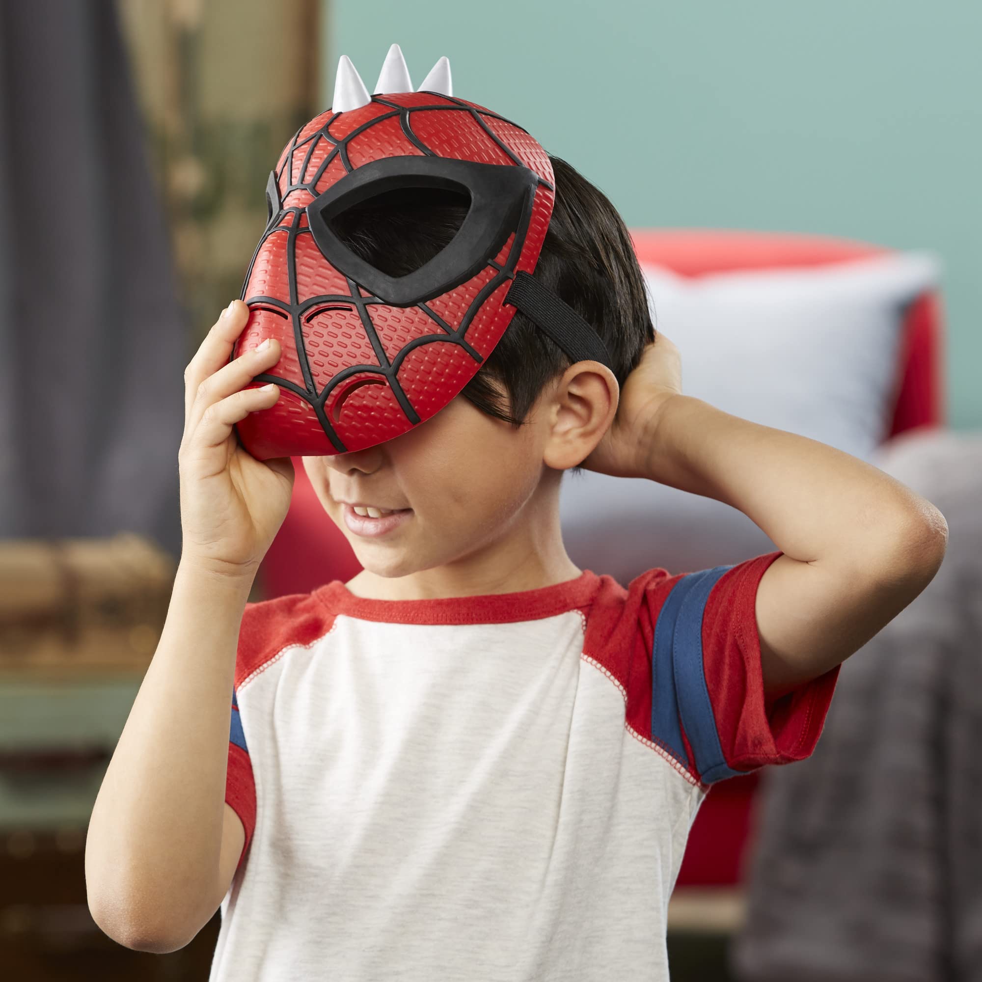 Spider-Man Marvel Across The Spider-Verse Spider-Punk Mask for Kids Roleplay and Costume Dress Up, Marvel Toys for Kids Ages 5 and Up,Red, Black