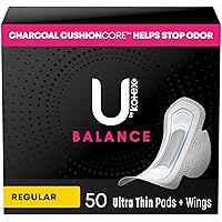 U by Kotex Balance Ultra Thin Pads with Wings, Regular Absorbency, 50 Count (Packaging May Vary)