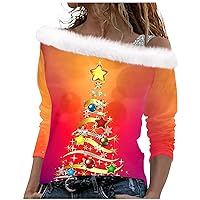 Women's Christmas Blouses Long Sleeve Tops Loose Print Pullover Shirts, S-3XL