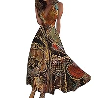 Vacation Dresses for Women, Summer Beach Plus Size V-Neck Sleeveless Fashion Dress Flowy Floral Printing Long Dresses