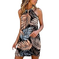 Womens Dresses Casual Sleeveless Beach Sexy Cocktail Dresses Tropical Athleisure Ruched Retro Loungewear Partywear