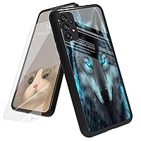 for Samsung Galaxy A53 5G Case with Screen Protector, Tempered Glass Back + Soft Silicone TPU Shock Absorption Bumper Girls Women Case for Galaxy A53 5G, Wolf with Glowing Eyes in The Dark