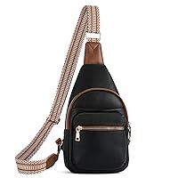 Sling Bag for Women - Black Fanny Packs Crossbody Bags, Trendy Leather Chest Bag for Travel