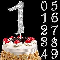 Large Number 1 Birthday Cake Topper, Silver Bling Rhinestone Happy 1st No 10 16 18 21 30 40 50 60 70 Toppers for Party Wedding Anniversary Decorations (1, Silver)