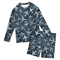 Airplanes Blue Camouflage Boys Rash Guard Sets Two Pieces Bathing Suits Rash Guard and Swim Trunks Outfit Set,3T