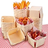 30 Sets Wood Berry Basket Set Includes 30 Square Vented Wood Boxes 4 Inch Small Baskets Food Baskets with 30 Red and White Checkered Dry Waxed Deli Paper Sheets for Fruit Picking Arts Crafts