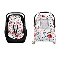 Car Seat Head Body Support & Car Seat Covers for Babies, Floral Baby Car Seat Cover with Peep Windows, Newborn Car Seat Insert for Girls