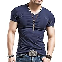 jeansian Men's Casual Slim Fit Short Sleeves V-Neck Tee T-Shirt Tops AMA003