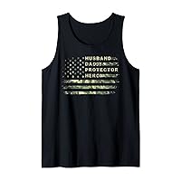 Mens Husband Daddy Protector Hero American Flag Father's Day Tank Top