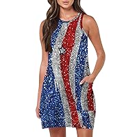 American Flag Dresses for Women Fashion Casual Sleeveless Dresses Independence Day Print Beach Dress