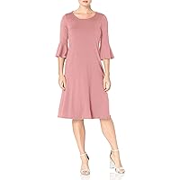 Star Vixen Women's Petite Modest Soft Knit Bell-Sleeve Midi-Length Dress