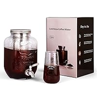 Homtone 1 Gallon Cold Brew Coffee Maker Dispenser, Cold Brew Coffee Kit with Stainless Steel Spigot, Iced Coffee Beverage Dispenser, Reusable Cold Brew Mason Jar for Home Fridge