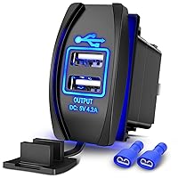 Nilight Dual USB Charger 4.2A Rocker Switch Style USB Charger 12V/24V Fast Charge Socket Waterproof Quick Charger for Cars Boats Trucks RVs, 2 Years Warranty, Blue