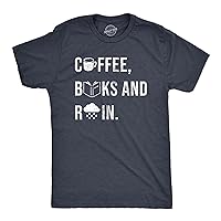 Mens Coffee Books and Rain T Shirt Funny Caffeine Reading Lovers Tee for Guys