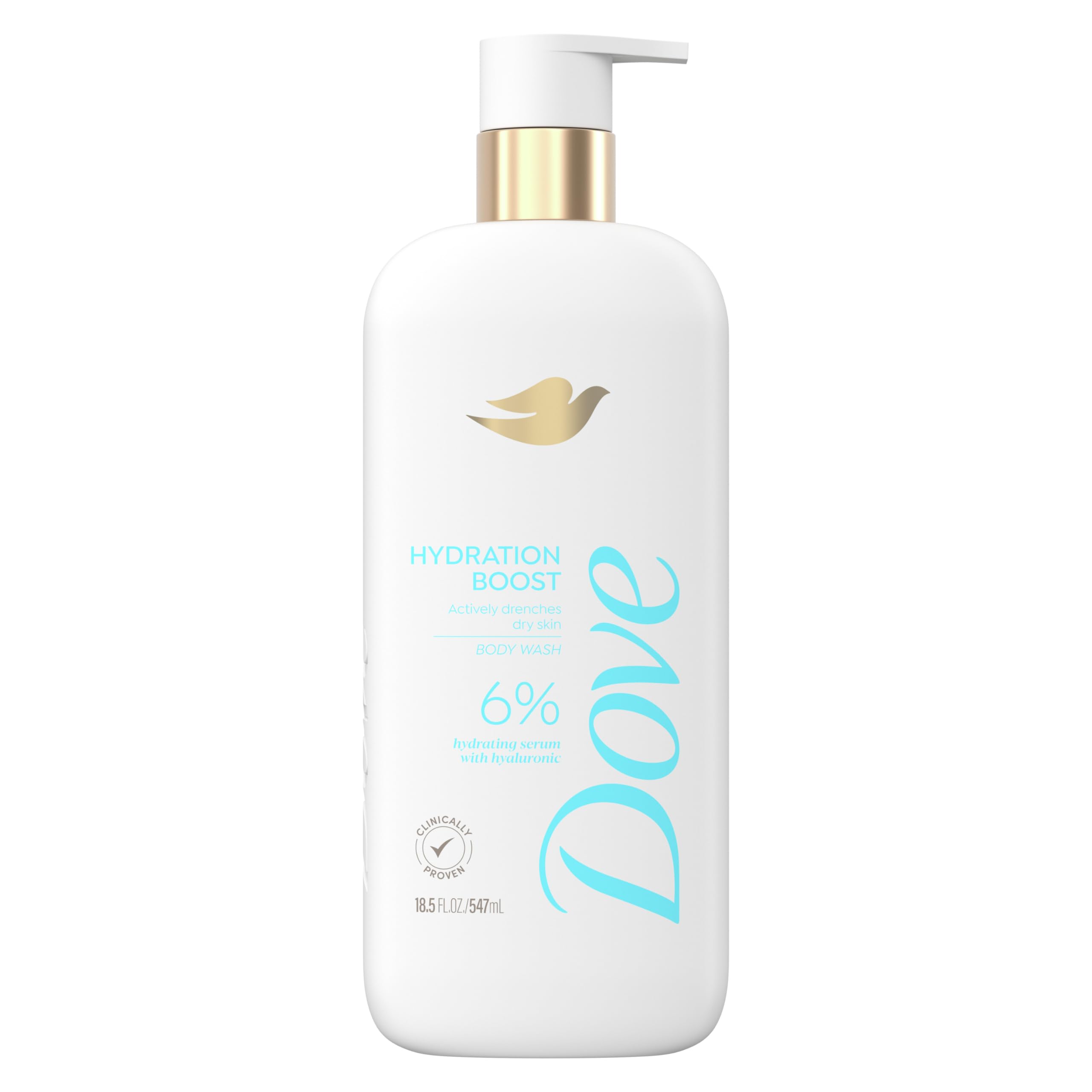 Dove Body Wash Hydration Boost Actively drenches dry skin 6% hydration serum with hyaluronic 18.5 oz