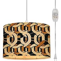 Plug in Pendant Light Seamless Abstract Geometric Chain Pattern Illustration Hanging Lamp with Plug in Cord 16.4 ft Fabric Shade Dimmable Hanging Light for Living Room Kitchen Bedroom