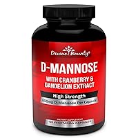 Divine Bounty D-Mannose Capsules - 600mg D Mannose Powder per Capsule with Cranberry and Dandelion Extract to Support Normal Urinary Tract Health - 120 Veggie Capsules