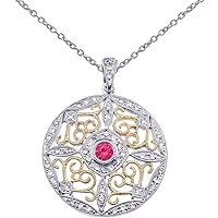 14K Two-Tone Gold Ruby & Diamond Round Filigree Pendant (Chain NOT included)
