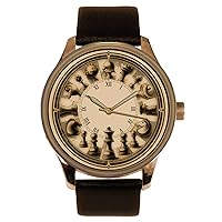 Beautiful Chess Pieces Vintage Parchment Art Solid Brass Collectible Men's Watch