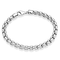 Miabella Solid 925 Sterling Silver Italian 6.5mm Square Rolo Link Round Box Chain Bracelet for Men, Made in Italy