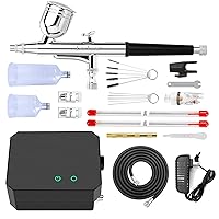 Gocheer Airbrush Kit with Air Compressor, 40 PSI High Pressure Air Brush Non-Clogging with 0.2/0.3/0.5mm Nozzle/Cleaning Sets, Ideal for Painting, Modeling, Cake Decor, Pastry, Makeup, Nail Art etc.