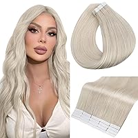Full Shine Tape in Human Hair Extensions 12 Inch Tape in Hair Extensions 1000 White Blonde Real Human Hair 20Pcs 30G Remy Human Hair Extensions for Women Double Sided Tape Hair