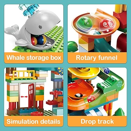 REMOKING Marble Run Building Blocks, 2 in 1 Compatible Blocks Models with 8 Marble Balls，Educational Race Track Building Block Set, Great Gifts for Kids 3 Years and up（259Pcs）