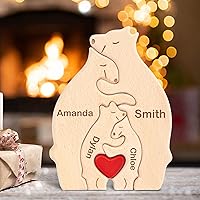 Personalized Wooden Bears Family Puzzle Gift with 1-8 Name We are One,Jigsaw Oak Wooden Animal Sculpture Decorative for Home Ornament Ideas for Birthday Christmas Anniversary Mother's Day Father's Day