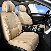 Coverado Universal Seat Covers Front, 2-Pack Universal Seat Covers for Cars, Waterproof Nappa Leather Car Seat Covers with Head Pillow, Auto Protectors Fit for Most Sedans SUV Pick-up Truck-Beige